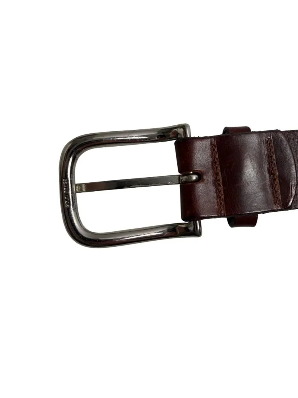 Vintage Calvin Klein Belt Women Large Brown Leather Brass Buckle USA 90s Classic